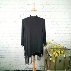 Peck & Peck Asymmetrical Fringed Top Black Small